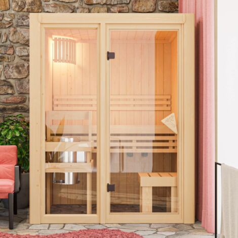 Sauna Intérieur 1-2 Places 68mm Bois Massif Poêle 3.6KW Karibu Avari