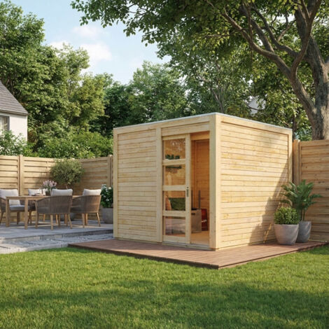 Abri Jardin Bois Qubic 6,05m² Toit Plat Porte Coulissante - Karibu (1/5)
