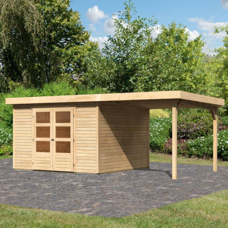 Abri de Jardin 9,24m² en Bois Massif avec Appentis 240cm Askola 6 Karibu (1/5)