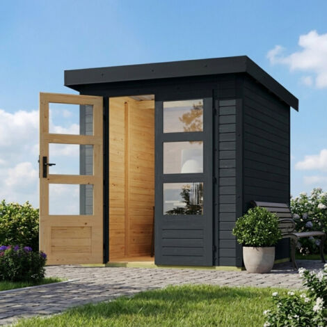 Abri Jardin Bois-Métal 4,45m² Jupiter Karibu Anthracite Toit Trapèze