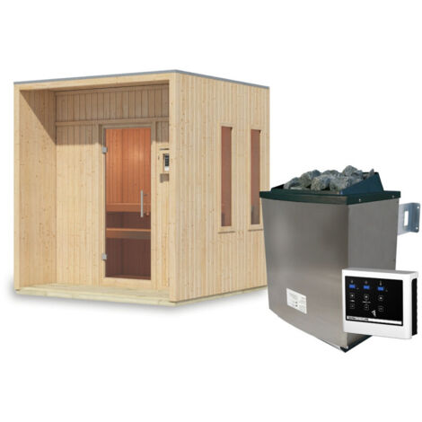 Sauna Exterieur 4.7m² Bois Massif 2-4 Places Poêle 9kW Karibu Arcadia