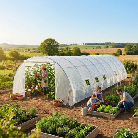 Serre Tunnel 4x10m PE Armé 130g Green Protect 16 Lucarnes