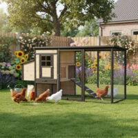 Poulailler Bois Thermo-traité Shelty Pet 200x75x103cm 4-5 Poules