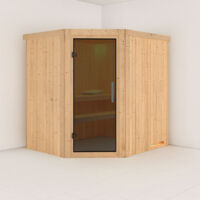 Sauna d'angle 4-5 places Karibu Siirin 196x170 cm porte en verre
