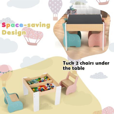 LIFEZEAL Table Enfant avec 2 Chaises, Meuble Enfants avec Espace de Rangement Caché, Charge de 30KG,pour Fille & Garçon 3-6 Ans (Blanc