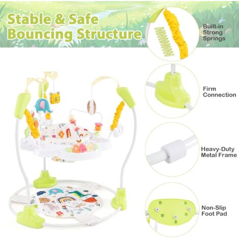 LIFEZEAL Jumperoo Bébé Siège Pivotant 360° Hauteur Réglable - Centre D'Activités Avec Lumière Musique 9 Jouets Bleu