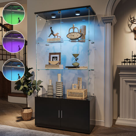 Vitrine Armoire LED - Vitrine en Verre - Rangement - 2 porte 4 compartiments - 164 x 78 x 35 cm - Moderne - Verre trempé - Blanc
