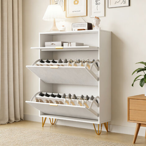 Meubles à Chaussures 20 paires, 2 Portes et Étagères Réglables, Moderne Armoire de Rangement à 3 Niveaux, Pieds en Métal, 80x24x118,5 cm, Blanc