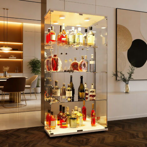 Vitrine en Verre - Armoire de Collection avec Lumières LED - 4 étagères et 2 portes - Verre trempé - 164x80,5x36,5 - Vitrine