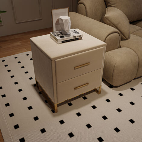 Lot de 2 Tables de Chevet avec 2 Tiroirs - Tissu Velours - Table de Nuit - Table d'Appoint Rangement - 40x40x50 - Moderne - Beige