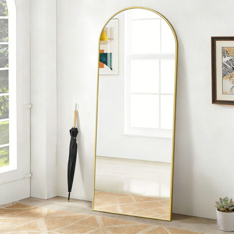 Miroir arc métal doré Arche 180 x 80 cm, Grand miroir sur pied bombé, Cadre en aluminium, Pleine longueur, Miroir pleine longueur, Monté au mur, Doré