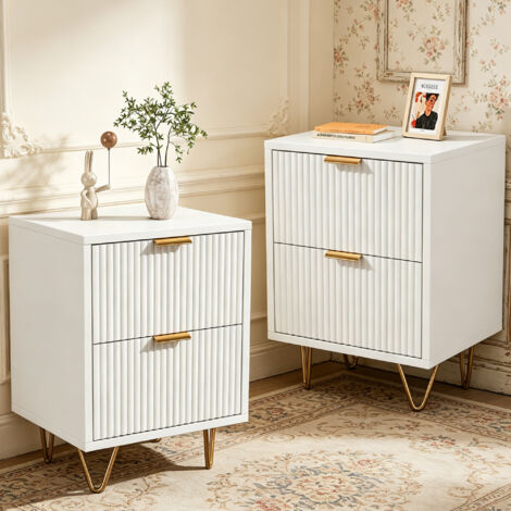 Lot de 2 Table de Chevet - Table de Nuit avec 2 tiroirs, Table d'appoint pour Chambre à Coucher - Meuble de Rangement Moderne, Blanc