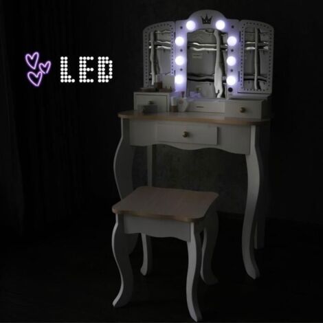 Tocador Infantil De Madera Mamabrum Con Espejo LED Mariposa, Cajón Y Más De 10 Accesorios De Maquillaje – Juguete Educativo Para Niñas De 3 Años En Adelante