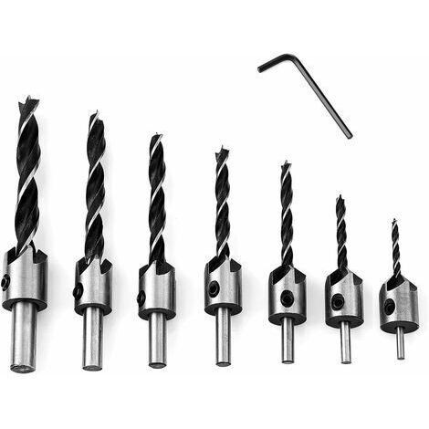 Jeu de forets à bois 7 pcs –Mèches hélicoïdales 3-10 mm –Acier haute teneur carbone –Chanfrein 15,8 mm pour coupe précise (1/5)