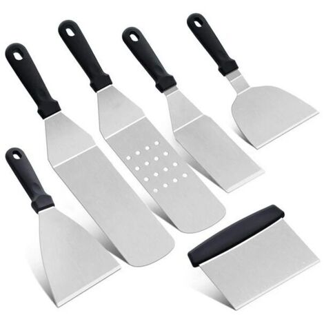 Ustensile de barbecue,Lot de 6 Cuisine Spatule En Acier Inoxydable Griller Spatule Gratter Crêpes Teppanyaki Cuisine Outil De Cuisson
