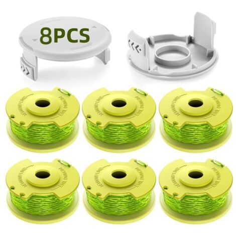 8 Paquet Modèle Actualisé Bobine Fil Coupe Bordure Convient pour Ryobi One +18v,24v,40v Coupe Bordures,Ø2.0mm et 3.4m Longueur AC14RL3A Remplacements Coupe Bordure(6 Bobine,2 Couvercle)