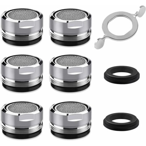 Mousseur et brise-jet pour robinet---Mousseur Robinet M24, 6 Pièces Aerateur Robinet Economie Eau Avec Filtre en Acier Inoxydable et ABS, comprendre 8 joints et 1 clé à Mousseur chromée pour Robinet L (1/5)