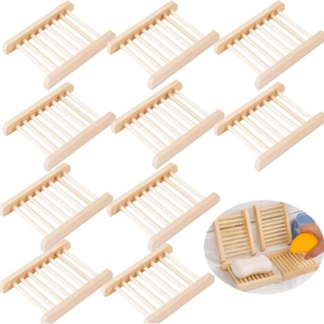 Bambou Bois Porte Savons,10pcs Porte Savons Boîte à Savon Porte-savon Écologique En Bois De Bambou Naturel Pour Douche Salle De Bain Cuisine Éponge Savon 12x1.8x9cm (1/5)