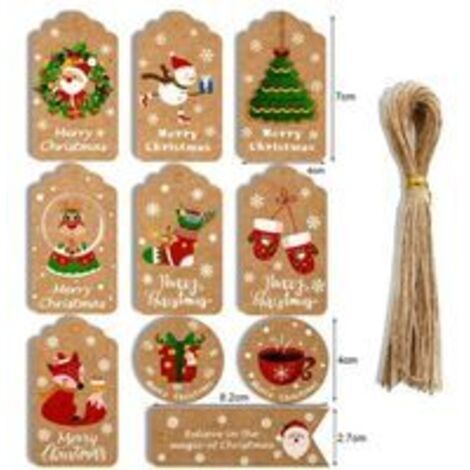 Étiquettes cadeaux de noël en papier Kraft, étiquette pétoncle pour bagages, vierge + ficelle marron, 100 pièces, nouvelle collection