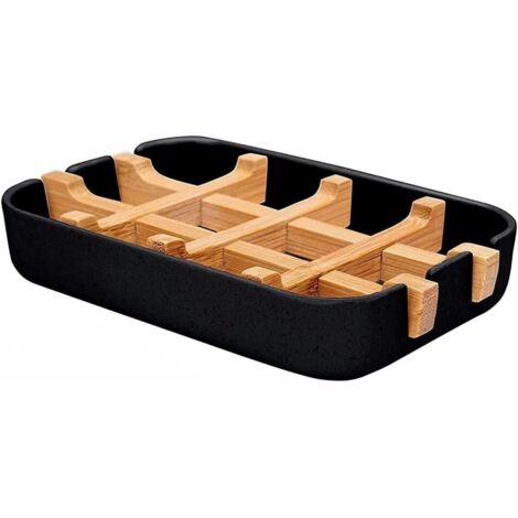 Porte-Savon en Fibre De Bambou Bambou Naturel en Bois Porte Savons Boîte avec ÉgouttoirAmovible Durable l'environnement Boîte À Savon en Bambou Naturel pour Cuisine Et De La Salle De Bain --noir (1/4)