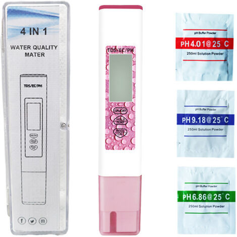 Testeur d'eau Numérique, Stylo de Test de qualité de l'eau PH TDS EC Temp Portable Sensible pour Piscine pour Eau Potable (Rose)