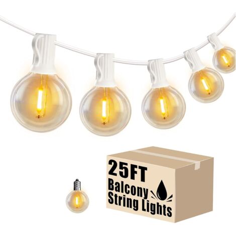 Guirlande lumineuse LED d'extérieur de 7,6 m avec guirlande lumineuse G40 blanche avec ampoules Edison pour jardin Bistro (1/5)