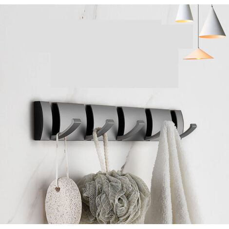 Porte-manteau mural pliable avec 5 crochets, porte-manteau mural peu encombrant, porte-serviettes crochet pistolet cendre, convient pour salle de bain, chambre, entrée, chapeaux, écharpes, parapluies (1/3)