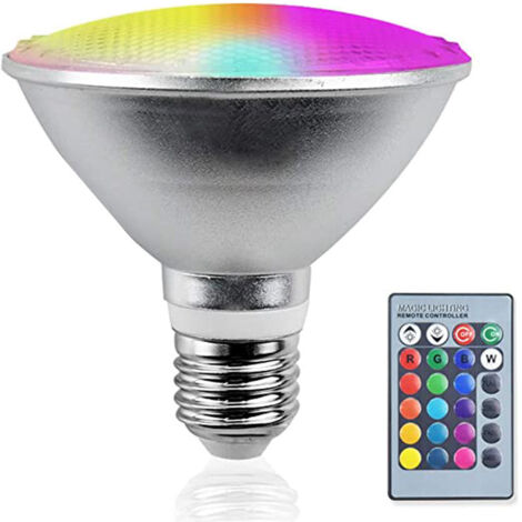 Ampoule LED E27，Ampoule LED RGBW PAR38 Spot 20 W E27 Lampe d'extérieur IP65 à intensité Variable，Projecteur avec télécommande pour Holiday Party Courtyard Decor (20W)