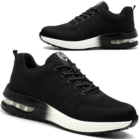 Chaussures de sécuritéChaussures de Sécurité Hommes Femmes Légère Basket de Sécurité Respirante Confortable Chaussure de Travail avec Embout en Acier Noir-Blanc Taille 38