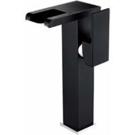 Robinet Lavabo LED Haut Cascade Robinet Salle De Bain,Moderne Design Élégant Noir Laiton Mitigeur Lavabo,Eau Chaude Et Froide Disponible,3 Changements De Couleur Noir (1/5)