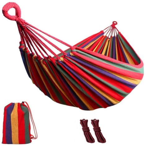 Version rouge individuelle sans bâton, 240&80 cm Hamac en toile, double, respirant, pour le camping, chaise suspendue anti-basculement, balançoire, pour l'extérieur (1/4)