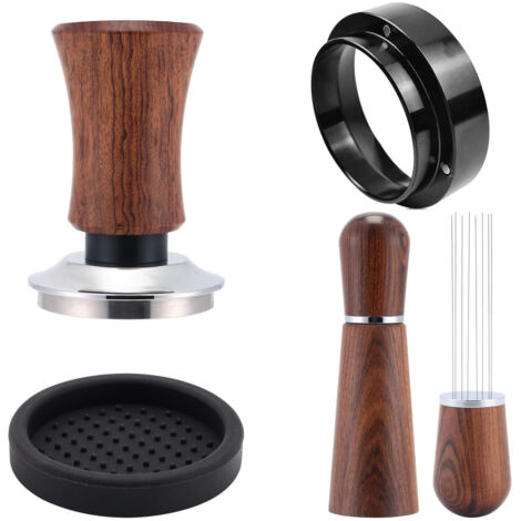 Ensemble de quatre marteaux à poudre pour bois, 58 mmTasseur à café en acier inoxydable, anneau à poudre, anneau anti-poudre pour espresso, anneau à poudre magnétique puissant, tasseur à force équilib (1/5)