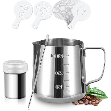 Ensemble de tasses à latte art double face graduées de 600 mlMousseur à lait à bec pointu, mousseur à cappuccino italien, tasse à mesurer, acier inoxydable 304. (1/5)