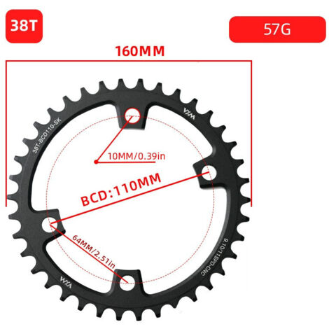 38T Plateau de vélo monovitesse 4 trous à griffes, entraxe 110 BCD, dents positives et négatives, pignon 36T58T compatible avec les transmissions 5/R7/8000 (1/5)