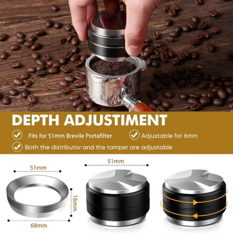 Marteau à poudre à double tête + anneau de réception de poudre 51 mmMachine à café à double tête avec distributeur de poudre et anneau de récupération de poudre, tasseur en acier inoxydable et cafetiè (1/5)