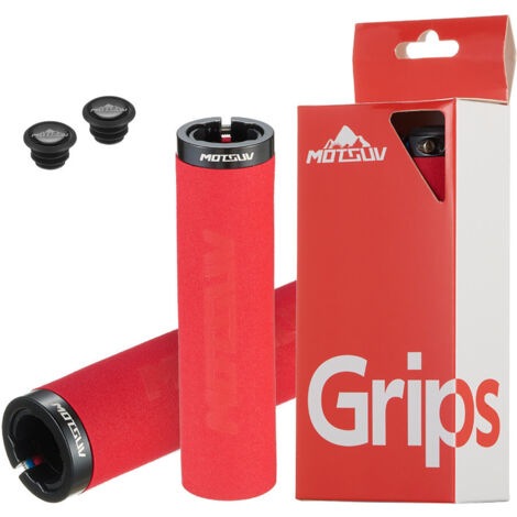 Corps rouge avec anneaux noirs Poignées de guidon de vélo, guidons de verrouillage ultralégers en alliage d'aluminium, guidons en mousse antidérapants et amortissants, accessoires de vélo. (1/5)