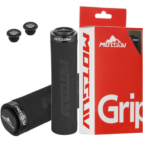 Anneau noir Poignées de guidon de vélo, guidons de verrouillage ultralégers en alliage d'aluminium, guidons en mousse antidérapants et amortissants, accessoires de vélo. (1/5)