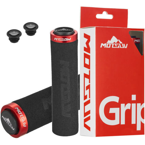 Anneau noir et rouge Poignées de guidon de vélo, guidons de verrouillage ultralégers en alliage d'aluminium, guidons en mousse antidérapants et amortissants, accessoires de vélo. (1/5)