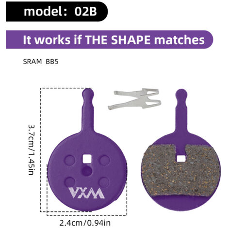 02B Plaquettes de frein pour vélo, plaquettes de frein semi-métalliques pour vélo électrique, plaquettes de friction (1/5)