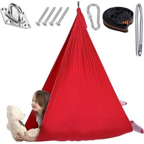 Rouge 280&150 cm Hamac élastique pour enfants, suspension d'intérieur, yoga pour adultes, chaise suspendue d'extérieur élargie, balançoire de patio, entraînement à l'intégration sensorielle. (1/5)