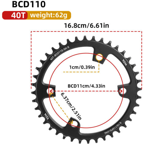 40T Plateau universel 4 trous à griffes pour vélo, mono-vitesse, entraxe 110 BCD, dents positives et négatives, 36T, 38T, 40T, 4250T, 58T (1/5)