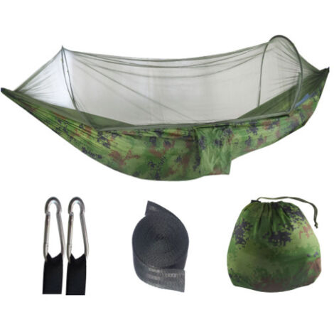 camouflage 250&120CM Hamac en nylon anti-basculement, hamac simple ou double d'extérieur, hamac parachute léger pour le camping, hamac en nylon avec moustiquaire