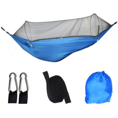 Bleu royal, ouverture rapide, 250 x 120 cm Hamac en nylon anti-basculement, hamac simple ou double d'extérieur, hamac parachute léger pour le camping, hamac en nylon avec moustiquaire