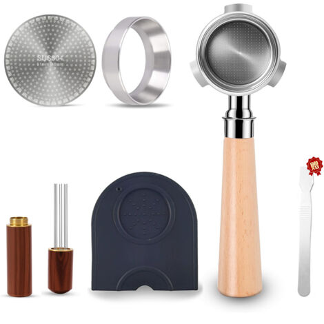 Manche en alliage de palissandre de 51 mm (outil de levier inclus)Ensemble d'accessoires pour le café : porte-filtre modifié en alliage à trois poignées de 51 mm, porte-filtre sans fond De'Longhi, ens (1/5)