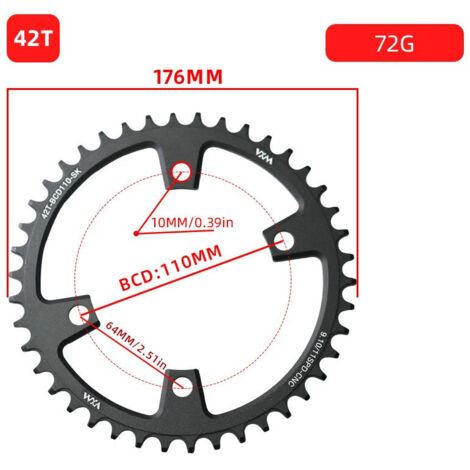 42T Plateau de vélo monovitesse 4 trous à griffes, entraxe 110 BCD, dents positives et négatives, pignon 36T58T compatible avec les transmissions 5/R7/8000 (1/5)