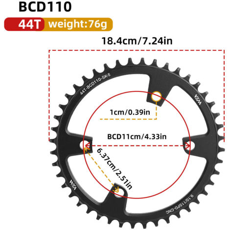 44T Plateau universel 4 trous à griffes pour vélo, mono-vitesse, entraxe 110 BCD, dents positives et négatives, 36T, 38T, 40T, 4250T, 58T (1/5)