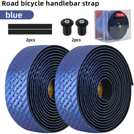 VXM Texture carbone perforée bleue Sangles de guidon de vélo avec texture perforée en fibre de carbone, matériau PU épais antidérapant et absorbant la transpiration. (1/5)