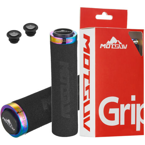 anneau noir irisé Poignées de guidon de vélo, guidons de verrouillage ultralégers en alliage d'aluminium, guidons en mousse antidérapants et amortissants, accessoires de vélo. (1/5)