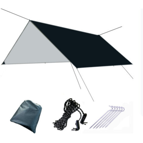Auvent noir 300&400CM avec haubans noirs et blancs et piquets de sol en aluminium Auvent d'extérieur imperméable en tissu à carreaux noirs, résistant à la pluie, adapté au camping en plein air, tente (1/5)