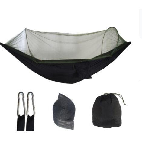 Noir, design à ouverture rapide, 250 x 120 cm Hamac en nylon anti-basculement, hamac simple ou double d'extérieur, hamac parachute léger pour le camping, hamac en nylon avec moustiquaire